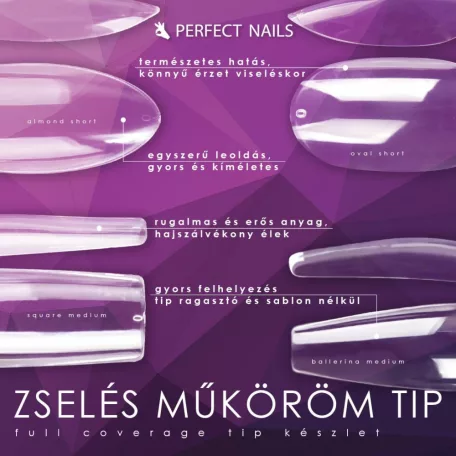 Full Coverage Gel Tip - Zselés Műköröm Tip Készlet 120db - Square Medium - Perfect Nails