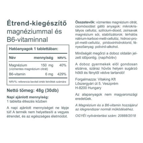 Vitaking Magnézium Citrát  + B6-vitamin 30 tabletta
