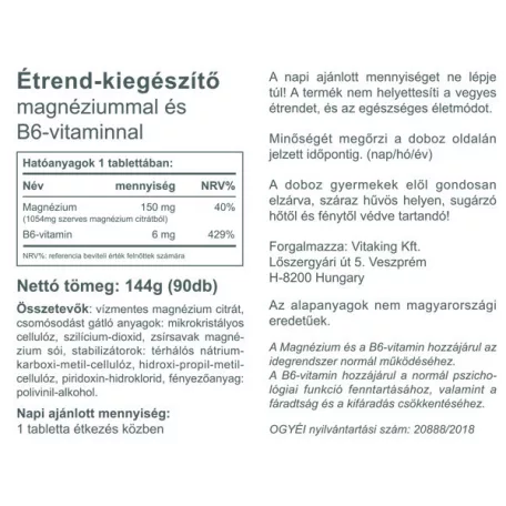 Vitaking Magnézium Citrát + B6-vitamin 90 tabletta