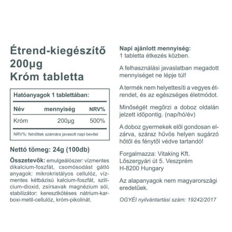 Vitaking Króm pikolinát 200mcg 100 tabletta