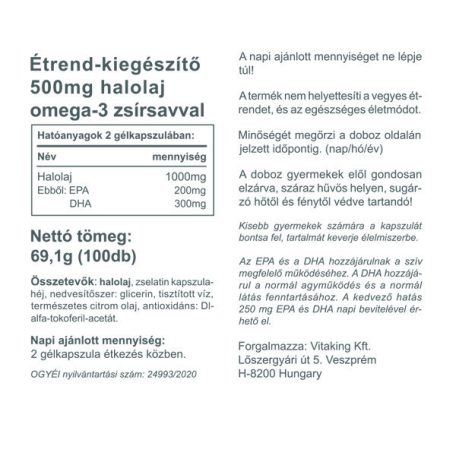 Vitaking Halolaj KIDS 500mg gyerekeknek 100 gélkapszula