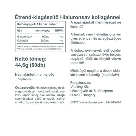 Vitaking Hialuronsav + Kollagén komplex 60 kapszula