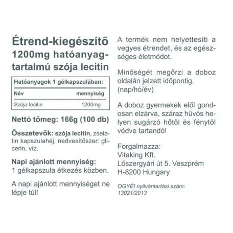 Vitaking Lecitin 1200mg 100 gélkapszula