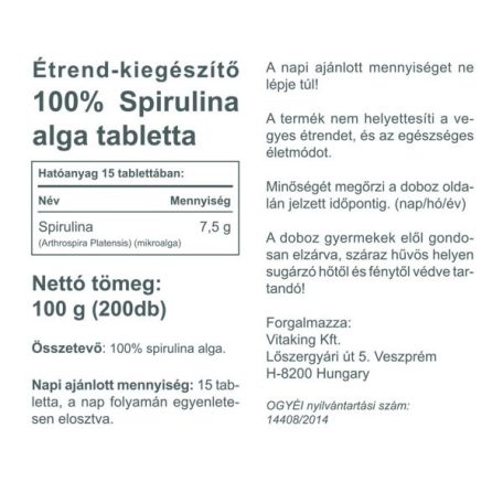 Vitaking Spirulina 500mg 200 tabletta