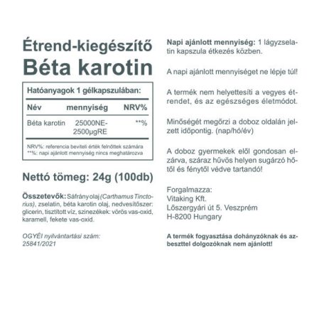 Vitaking Bétacarotene 15mg 100 gélkapszula