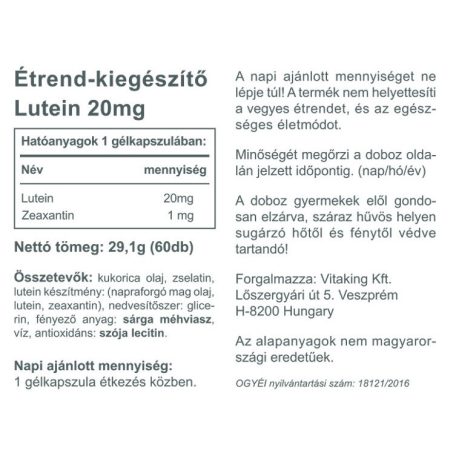 Vitaking Lutein 20mg 60 gélkapszula