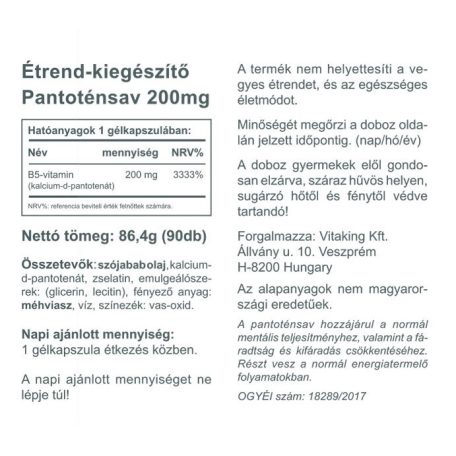 Vitaking B5 - Pantoténsav 200mg 90 gélkapszula
