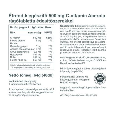 Vitaking C-500mg Acerola EPRES 40 rágótabletta