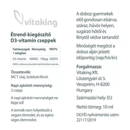 Vitaking D3-vitamin cseppek 2000NE 10ml