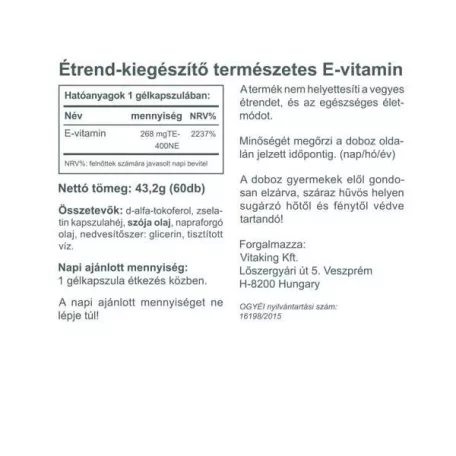 Vitaking E vitamin 400NE 60 gélkapszula