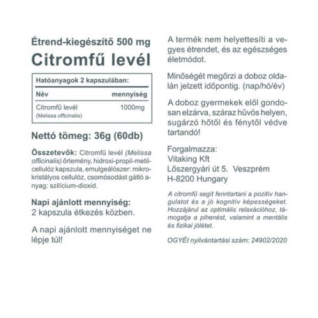 Vitaking Citromfű levél 500mg 60 kapszula