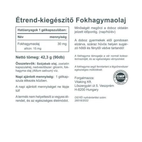 Vitaking Fokhagymaolaj (15mg Allicin) 90 kapszula