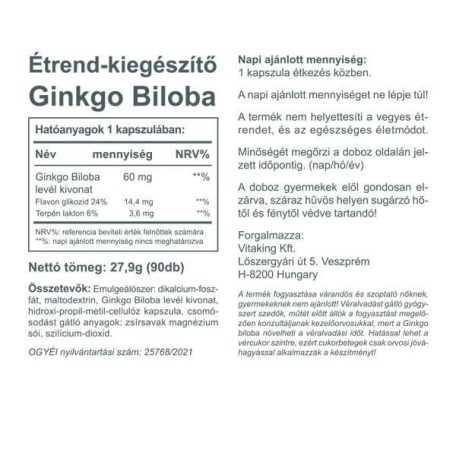 Vitaking Ginkgo Biloba 60mg 90 kapszula
