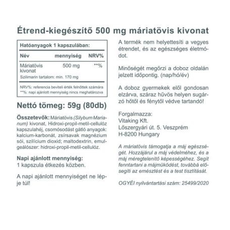 Vitaking Máriatövismag kivonat 500mg 80 kapszula
