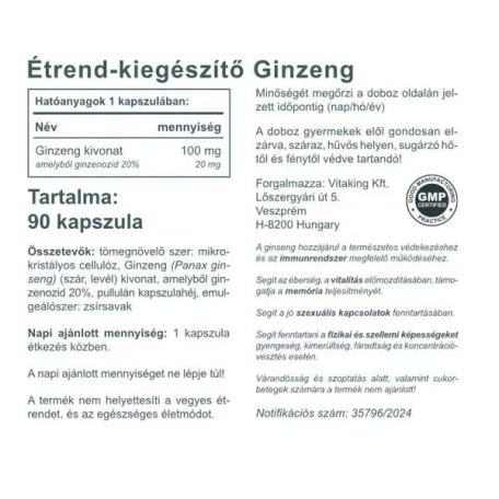 Vitaking Ginzeng kivonat 100mg 90 kapszula