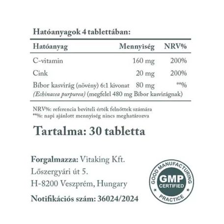 Vitaking Cink Immuno 30 szopogató tabletta