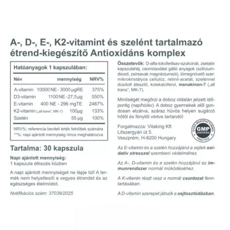 Vitaking Antioxidáns komplex 30 kapszula A+D+E+K2+szelén