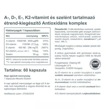 Vitaking Antioxidáns komplex 60 kapszula A+D+E+K2+szelén