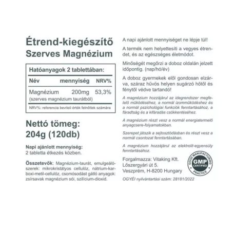 Vitaking Magnézium Taurat 100mg 120 tabletta