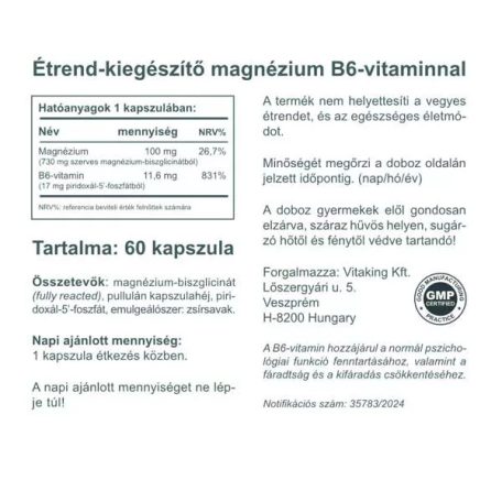 Vitaking Magnézium Biszglicinát+B6 (P5P) 60 kapszula