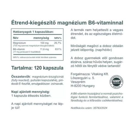 Vitaking Magnézium Biszglicinát+B6 (P5P) 120 kapszula