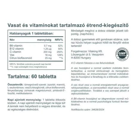 Vitaking Vas Biszglicinát komplex 60 tabletta