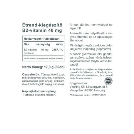 Vitaking B2 Riboflavin 40mg 60 kapszula