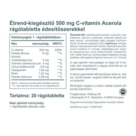 Vitaking C-500mg Acerola 20 rágótabletta