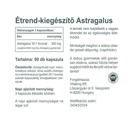 Vitaking Astragalus 300mg 90 kapszula