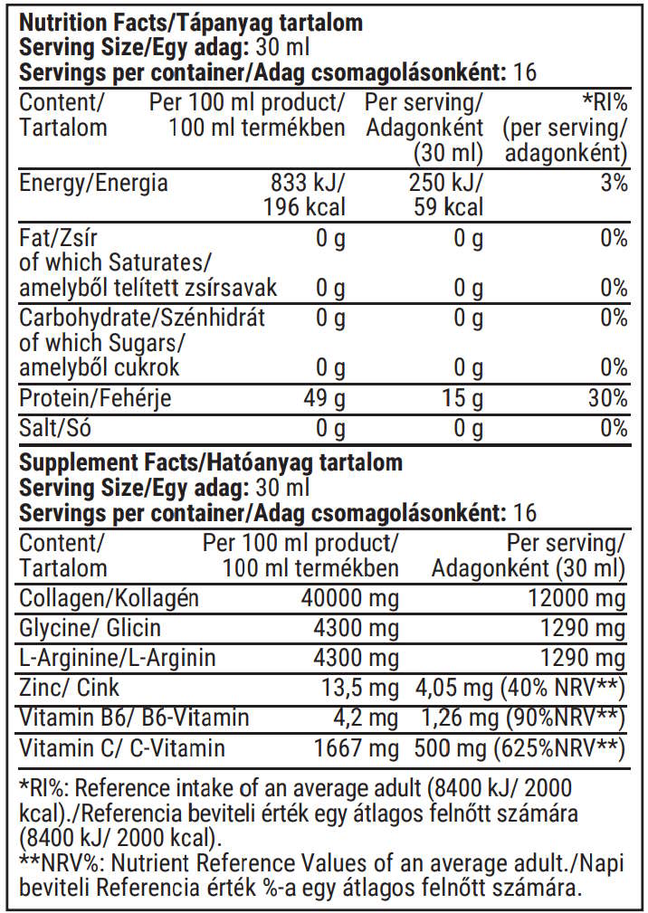 Cukormentes Fittprotein Collagen 12000mg tápértéktáblázat