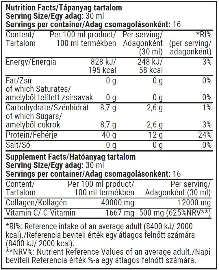 Fittprotein Collagen 12000 tápértéktáblázat